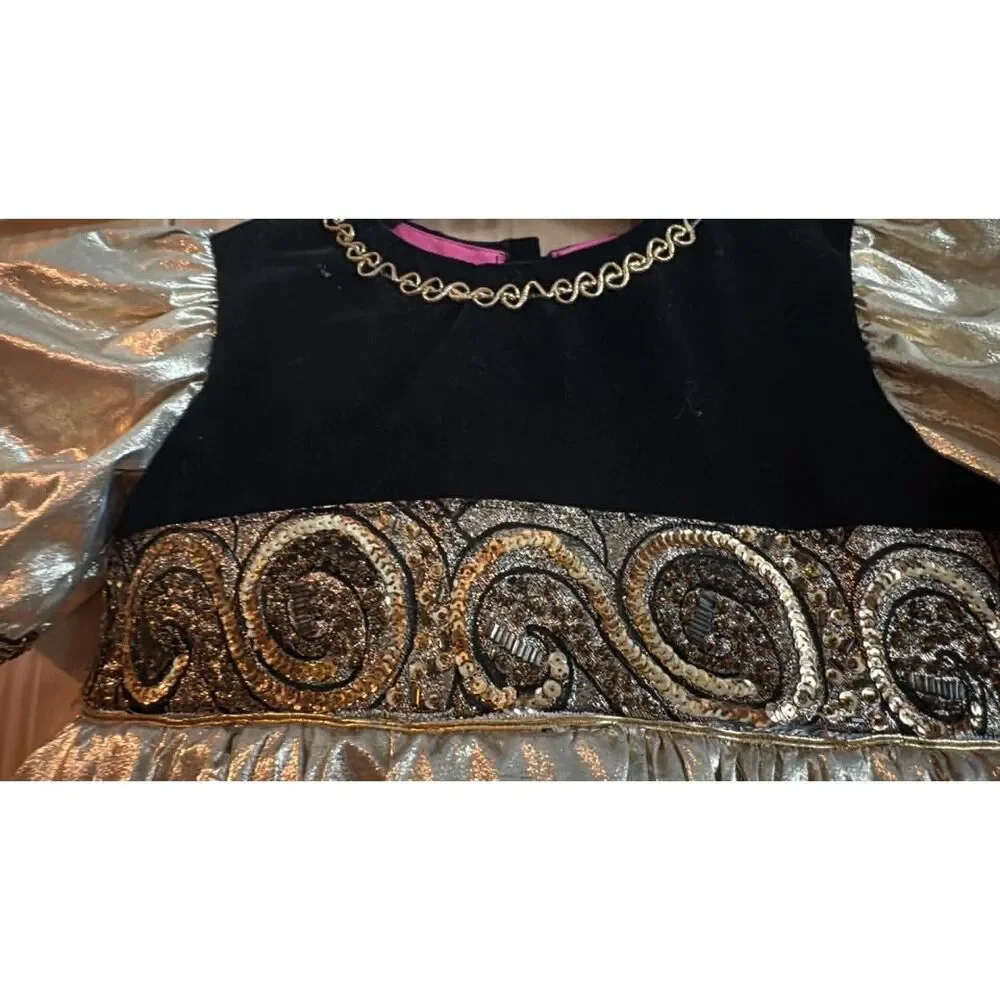 Girl Home Made Dress Gold and Black no tag size 8-10